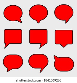 blank red cartoon speech bubbles set with different shape isolated on grey background. vector illustration