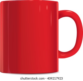 Blank red ceramic cup for coffee, tea. Vector illustration