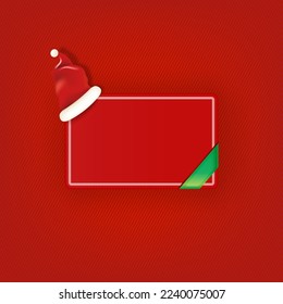 Blank red christmas banner with button and santa hat isolated on red background. Vector modern Christmas greeting card, poster and label design template. Christmas social media post template