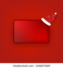 Banner de navidad roja en blanco con botón y sombrero de santa aislado en el fondo rojo. Vector moderno tarjeta de felicitación de Navidad, afiche y plantilla de diseño de etiquetas. plantilla de publicación en medios sociales de Navidad