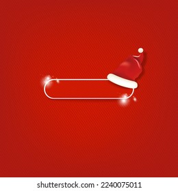 Banner de navidad roja en blanco con botón y sombrero de santa aislado en el fondo rojo. Vector moderno tarjeta de felicitación de Navidad, afiche y plantilla de diseño de etiquetas. plantilla de publicación en medios sociales de Navidad