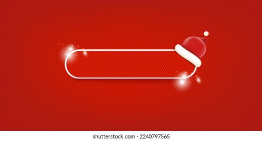 Blank red christmas banner with button and santa hat isolated on red background. Vector horizontal Christmas greeting card, poster and label design template. Christmas social media post template