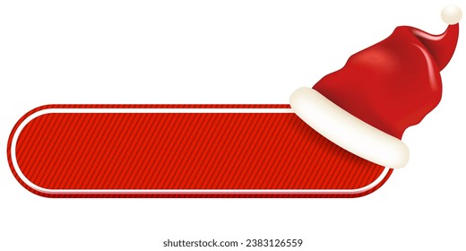 Blank red christmas banner with button and santa hat isolated on white background. Vector horizontal Christmas greeting card, poster and label design template. Christmas social media post template