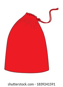 Blank Red Drawstring Purse Bag With Rope Stopper Vector For Template.