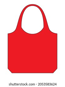 Blank Red Foldable Shopping Bag Template on White Background, Vector File