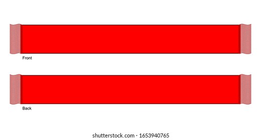 Blank Red Football Fans Scarf Vector For Template.Front And Back Views.