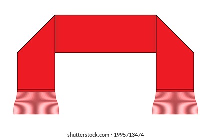 Blank Red Football Fans Scarf Template Vector On White Background.