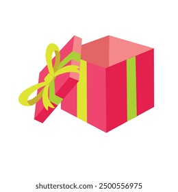 Blank Red gift box with yellow Ribbon. Open present box with yellow bow.  Birthday party, give away package, reward, Christmas, event celebration. Flat Vector icon illustration isolated.