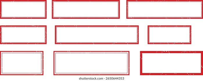 Blank red grunge frame stamp template – empty rectangular label vector for custom sale or event text designs