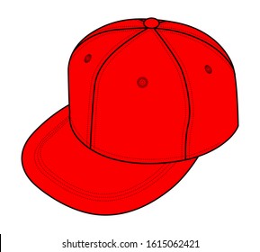 Blank Red Hip Hop Cap Template on White Background, Vector File.