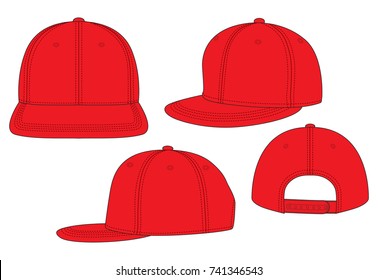 Blank Red Hip-Hop Cap With Adjustable Snap Back Closure Strap Template on White Background.
