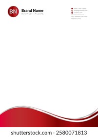Blank Red Letterhead Template for Print with Modern Wave Footer