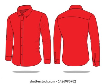Blank Red Long Sleeve Dress Shirt Template on White Background,  Perspective Views
