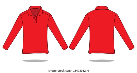 Blank Red Long Sleeve Shirt Vector for Template.Front and Back View.
