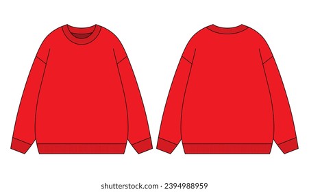 Blank Red Long Sleeve Sweater Template On White Background.
Front and Back View, Vector File.