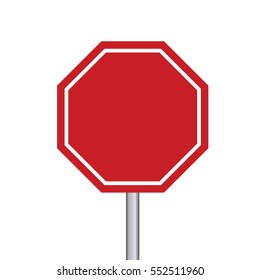 Blank red octagon transportation sign with pole on white background