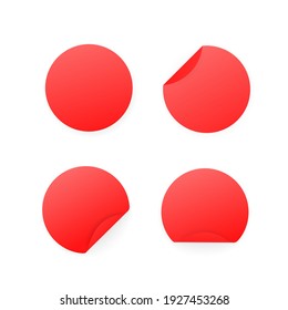 Blank red paper circle stickers isolated on white background