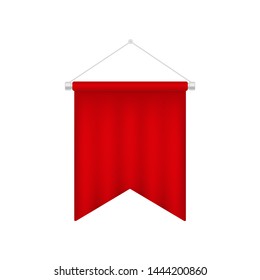 Blank red pennant template. Realistic 3D flag vector illustration