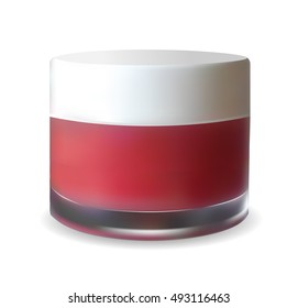 Blank red plastic packaging for rouge, lotion, lipstick and cream