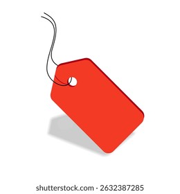 Blank Red Price Tag With String Attached on White Background. Vector Illustration.