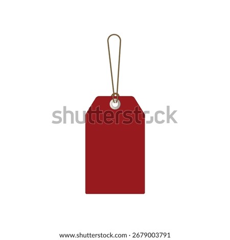 Blank Red Price Tag with String. Isolated Sale Label Vector Illustration