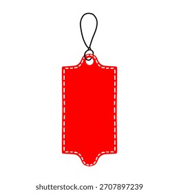 Etiqueta roja en blanco del Precio del rectángulo con la Ilustración vectorial de costura en el fondo blanco