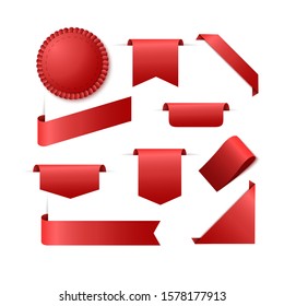 Blank red ribbon banners isolated on white background. Vector empty tags or labels