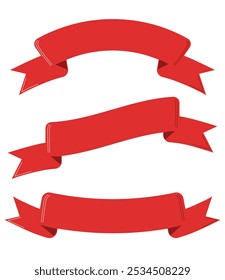 Blank red ribbon banners. Vector illustrations.