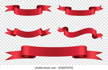 Blank red ribbons.Red ribbon banners.Vector illustration.