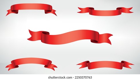 Blank red ribbons.Red ribbon banners.Vector illustration.