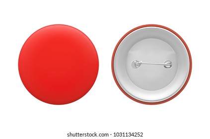 Blank red round pin mock up, front and back. Vector illustration