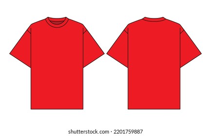 Blank Red Short Sleeve Oversize T-Shirt Template on White Background. Front and Back View, Vector File.