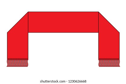 Blank Red Soccer Fans Scarf Template on White Background.