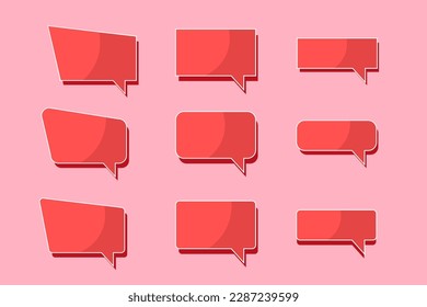 Blank Red speech bubble isolated on pink background, illustration, vector set.