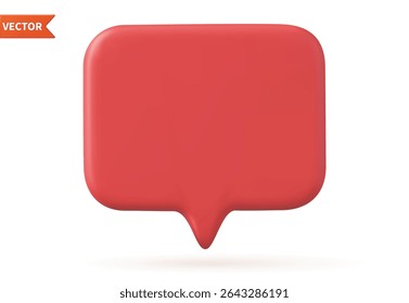 Blank red speech bubble pin isolated on white background 3D rendering. Social network communication concept. Vector illustration