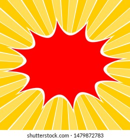 blank red speech bubbles on yellow shade sunburst background. vector illustration