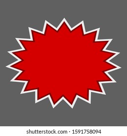 blank red starburst shape sticker isolated on grey background. vector illustration