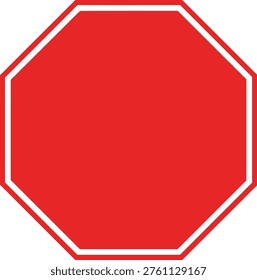 Blank red stop sign icon, octagonal traffic warning symbol vector illustration, road safety signal isolated on white background, caution