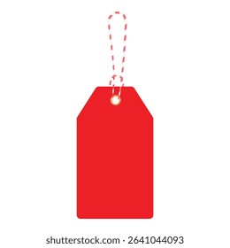 Blank red tag isolated on white background. Sale shopping label with rope. Gift box tag. Vector illustration