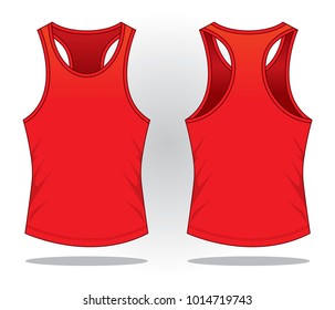 Blank Red Tank Top Shirt Template on White Background. Front and Back Views, Vector File