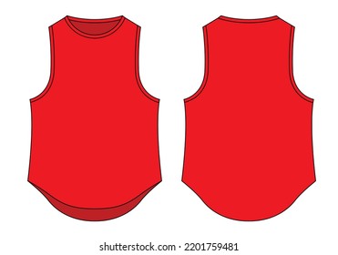 Blank Red Tank Top Template On White Background.Front and Back View, Vector File.