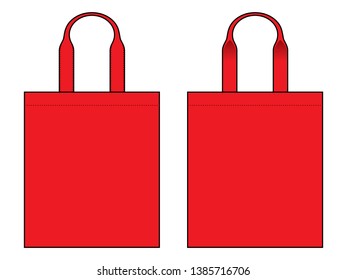 Blank Red Tote Bag With Handle Template Vector on White Background.Front and Back View.