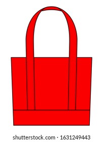 Blank Red Tote Bag With Handle Template on White Background