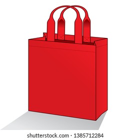 Blank Red Tote Bag Template Vector on White Background, Perspective View.