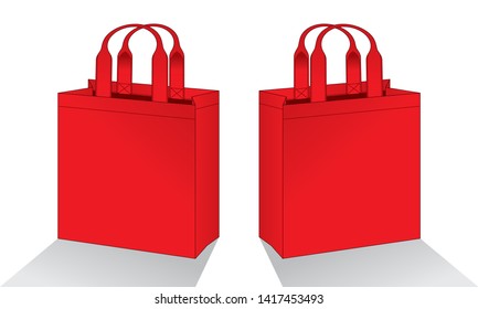 Blank Red Tote Bag Template Vector on White Background, Perspective View.