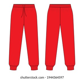 Rojo Tracksuit Pants Vector De Plantilla Sobre Fondo Blanco.
Vista frontal y posterior.