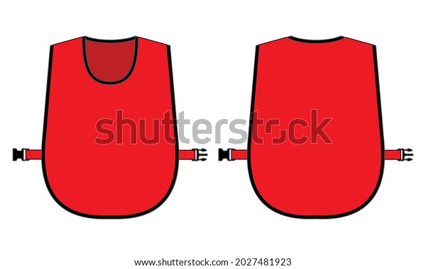 Blank Red Training Bib Vest Template On\
White Background.\
Front and Back View, Vector\
File