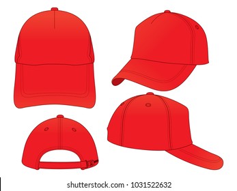 Blank Red Trucker Cap with Plastic Slide Buckle Strap Closure Template on White Background, Vector File.