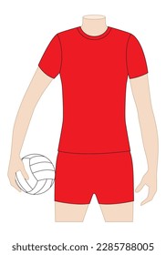 Blank red volleyball jersey uniform template on white background, vector file.