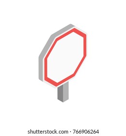 blank regulatory road sign icon. red color. octagon shape. isometric vector illustration on white background. 